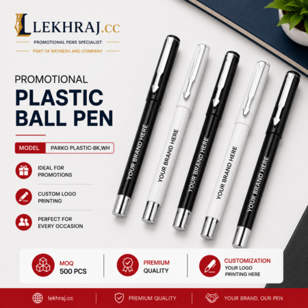 Lekhraj Parko Plastic-BK/WH Promotional Ball Pen | Custom Logo Printing Pen | Black & White Corporate Pen